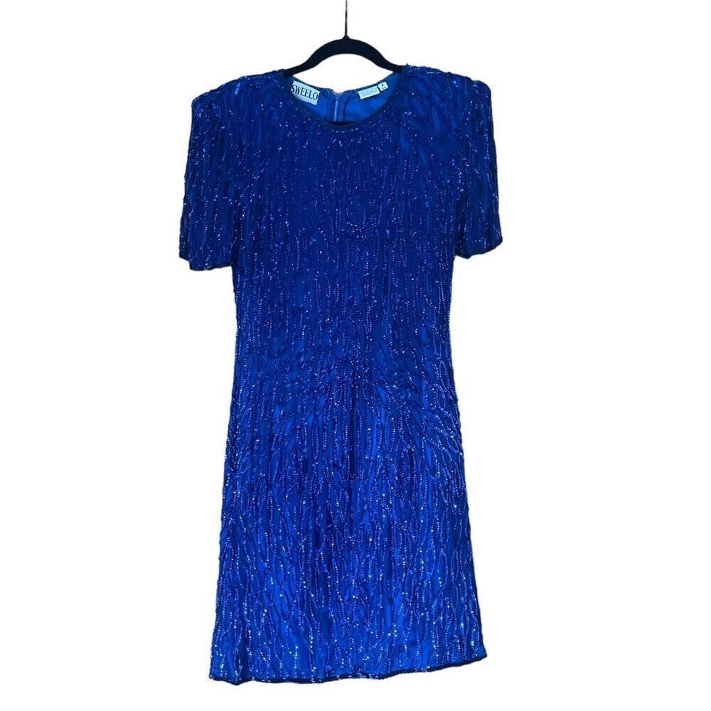 Vintage Sequin Beaded Silk Dress Glam 80s 1980s New Years Eve Holiday